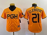 Youth Pittsburgh Pirates #21 Roberto Clemente Yellow 2023 City Connect Stitched Jersey,baseball caps,new era cap wholesale,wholesale hats